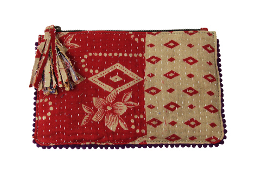 Kantha Tasseled Zip Pouch Online Sale