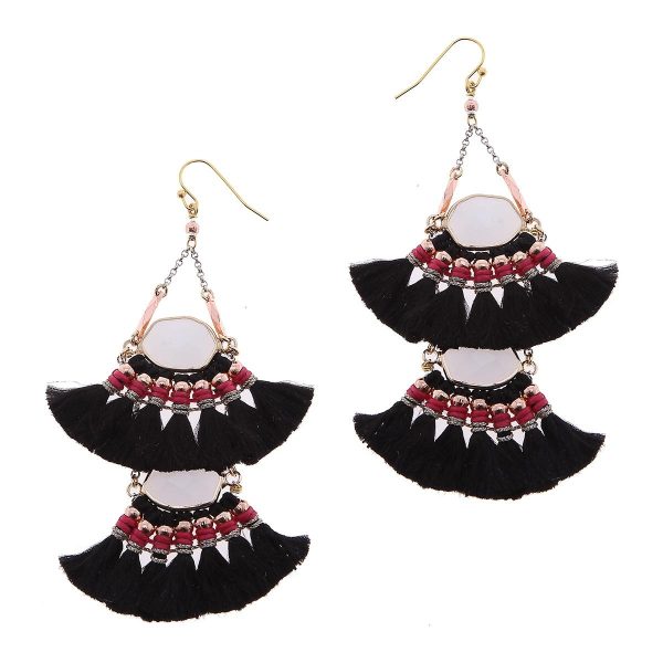 2-Tier Tassel and Stone Drop Earrings Discount