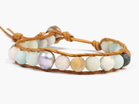 Chan Luu Multi-Amazonite Single Wrap Bracelet With Grey Baroque Pearl (Pre-Order) on Sale