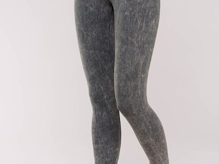 Solid Cotton Mineral Washed Leggings with Elastic Band on Sale