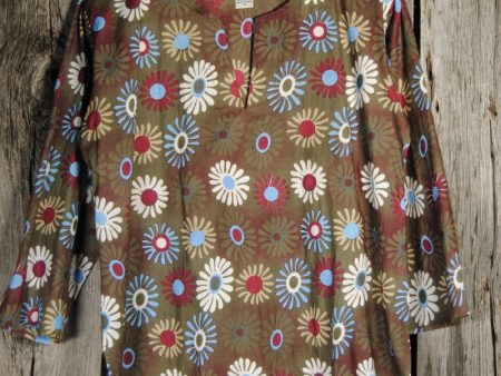 Green Khaki Cotton Tunic Top with Bright Floral Fashion