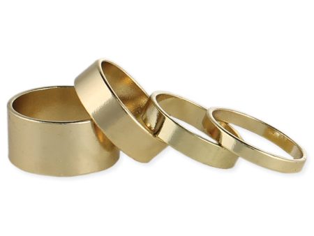 Set of 4 Thin & Wide Gold Band Rings Discount