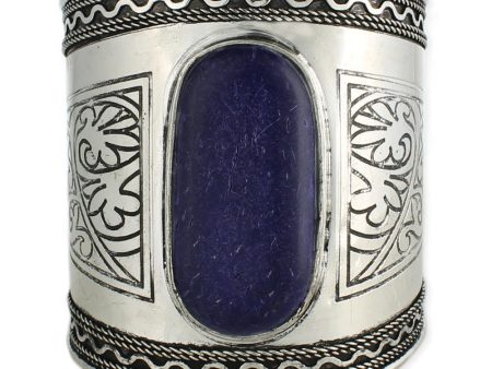 Wide Etched Silver & Faux Lapis Cuff Bracelet Online Sale