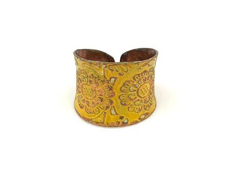 Anju Copper Patina Ring in Yellow Decorative Flower Discount