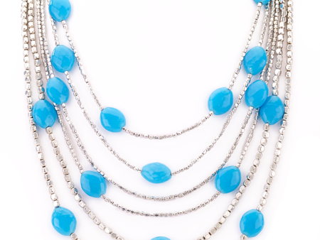 Blue Beads Silver Necklace Online Sale