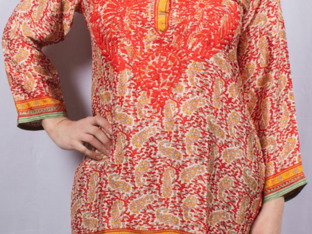 Dolma Women s Embroidered Silk Tunic Top in Red Sale