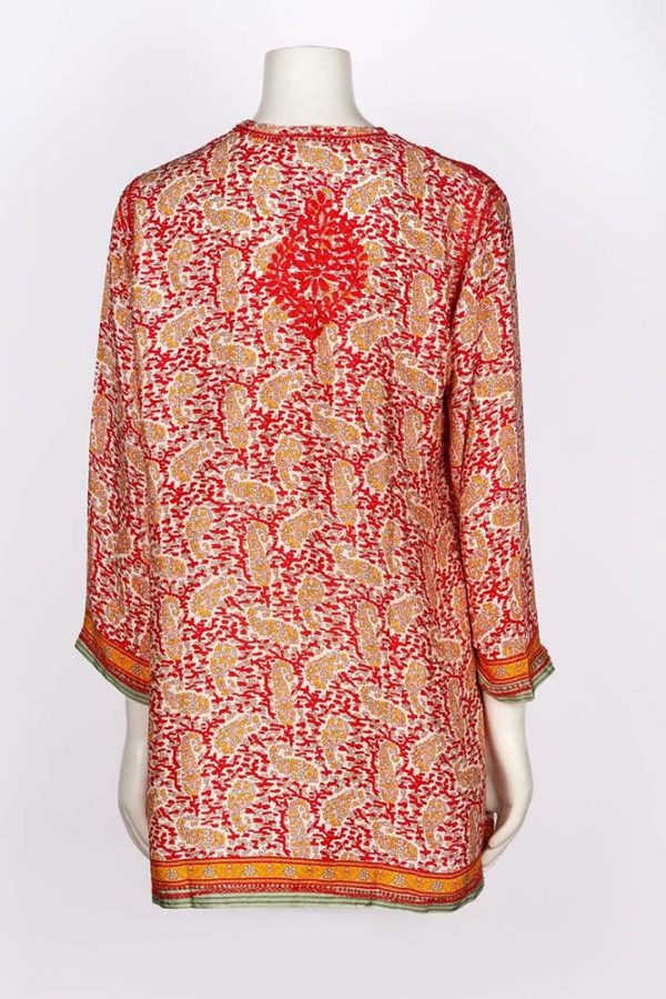 Dolma Women s Embroidered Silk Tunic Top in Red Sale