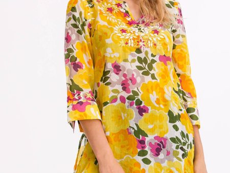 Vintage Floral Tunic with Embroidery Yellow Online Hot Sale