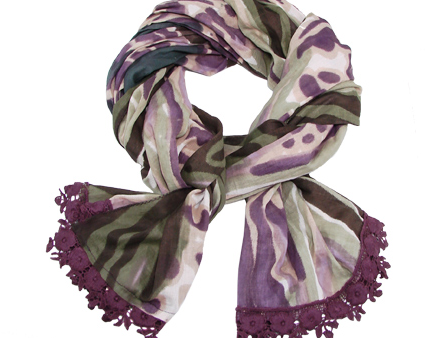 Scarf with Crochet Trim - Plum Sale