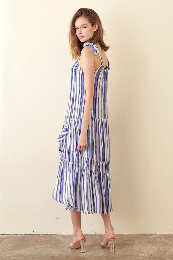 Storia Striped Ruffle Tie Dress Online now