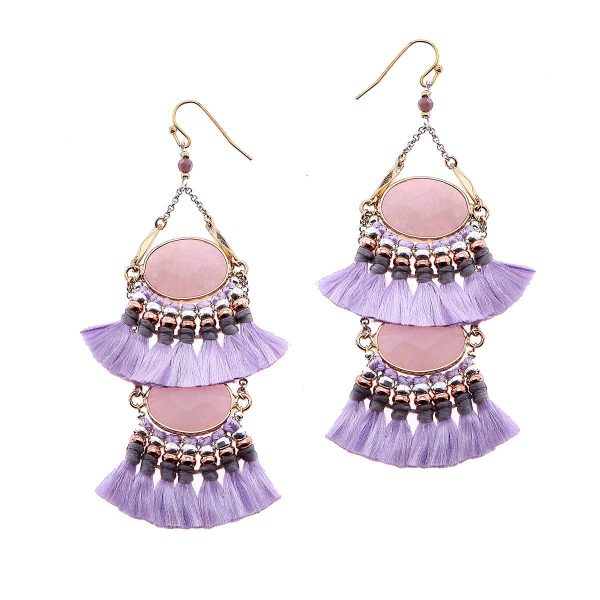 2-Tier Tassel and Stone Drop Earrings Discount