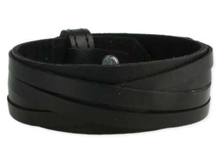 Black Crossed Leather Strap Men s Bracelet Sale