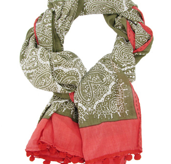 Paisley Border Scarf Olive on Sale