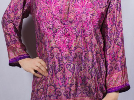 Women s Embroidered Silk Tunic Top in Purple Hot on Sale