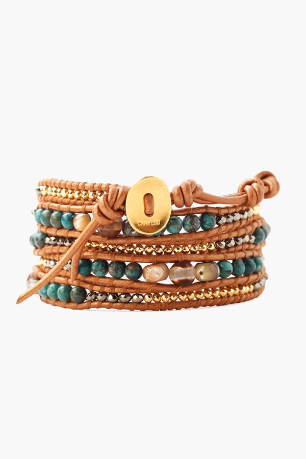 Chan Luu Compressed Turquoise Mix Wrap Bracelet On Brown Leather For Cheap