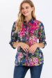 Floral Printed Shirt with Embroidery Fuchsia For Cheap