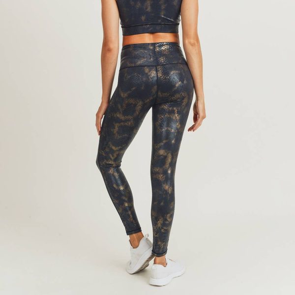 Mono B Black Gold Snake Foil Print Highwaist Leggings Hot on Sale