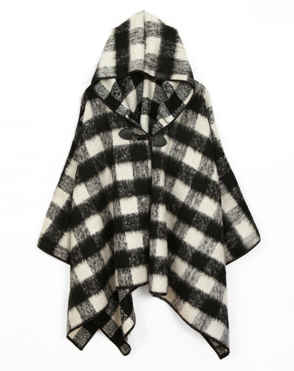 Black and White Plaid Hooded Poncho Discount