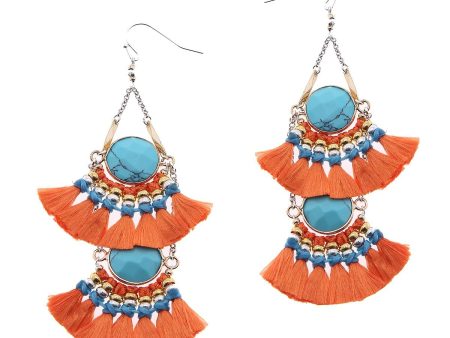 2-Tier Tassel and Stone Drop Earrings Discount