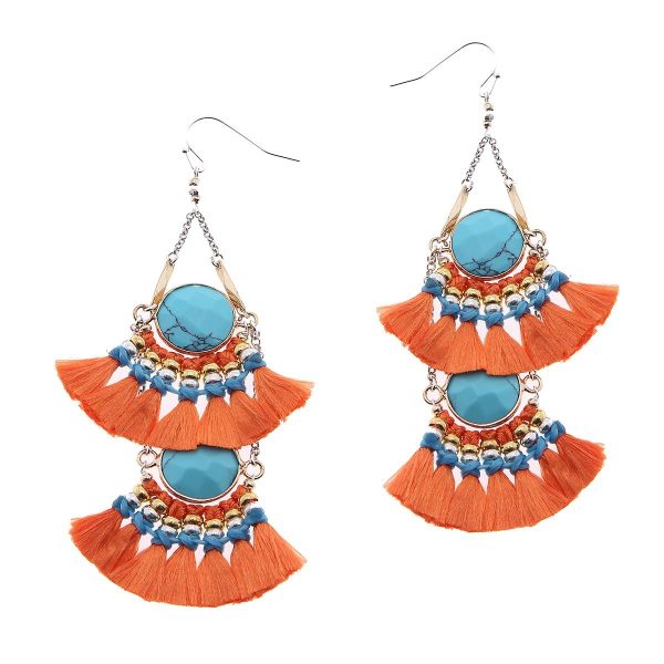 2-Tier Tassel and Stone Drop Earrings Discount