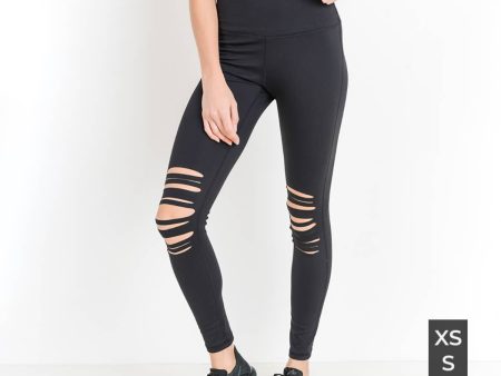 B Mono High Waist Shredded Knee Laser-Cut Leggings on Sale