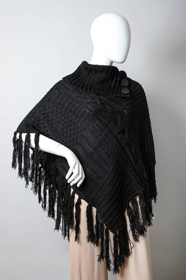 Bohemian Cable Knit Poncho With Tassels Online Hot Sale