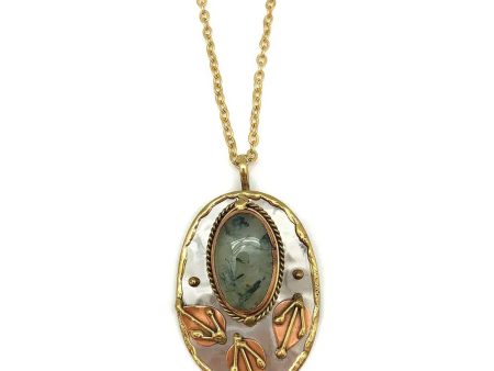 Anju Mixed Metal and Moss Agate Stone Pendant with Chain Cheap