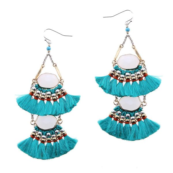 2-Tier Tassel and Stone Drop Earrings Discount