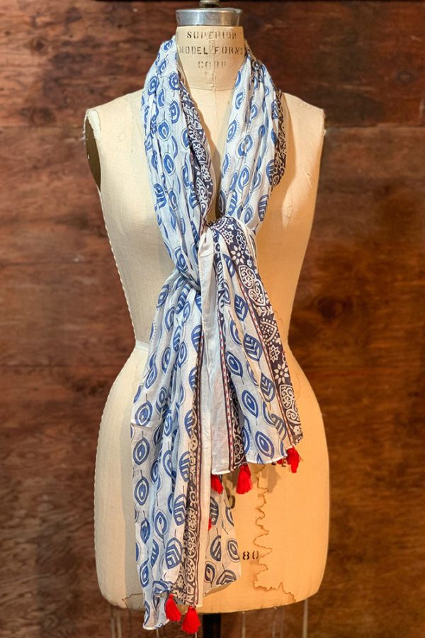 Dolma Cotton Handwoven Scarf in Navy Supply