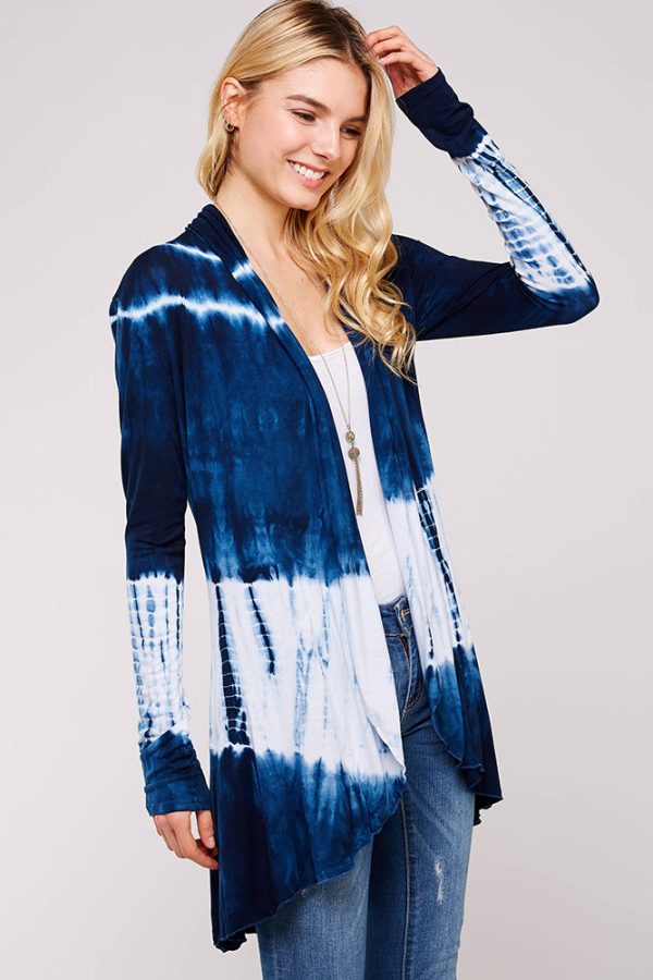 Navy and White Bamboo Tie dye Cardigan For Sale