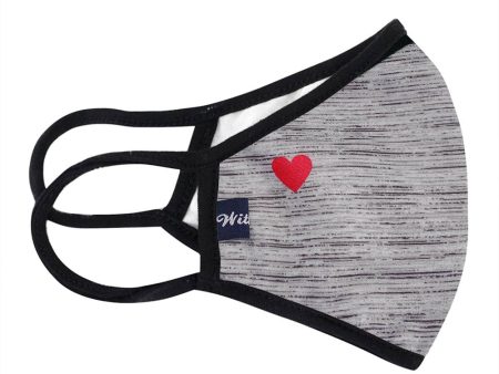 Grey Color with Small Corner Red Heart Print Washable Mask Supply