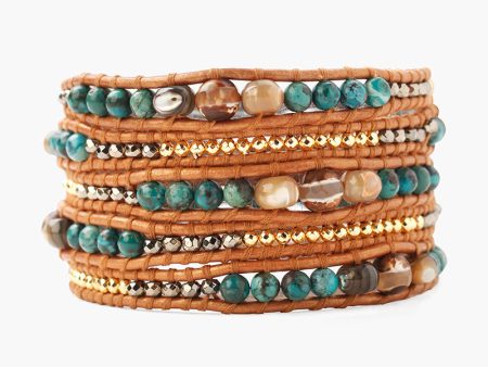 Chan Luu Compressed Turquoise Mix Wrap Bracelet On Brown Leather For Cheap