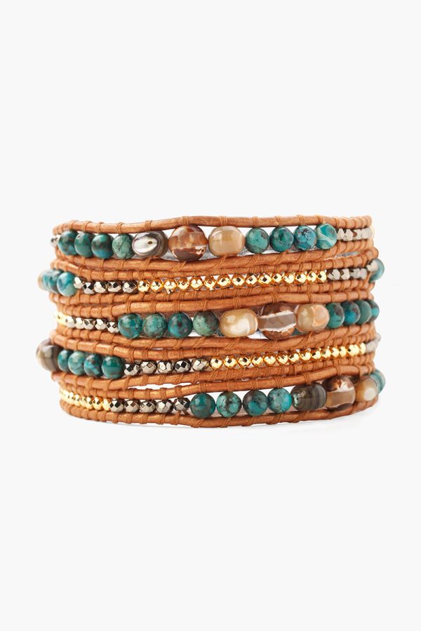 Chan Luu Compressed Turquoise Mix Wrap Bracelet On Brown Leather For Cheap