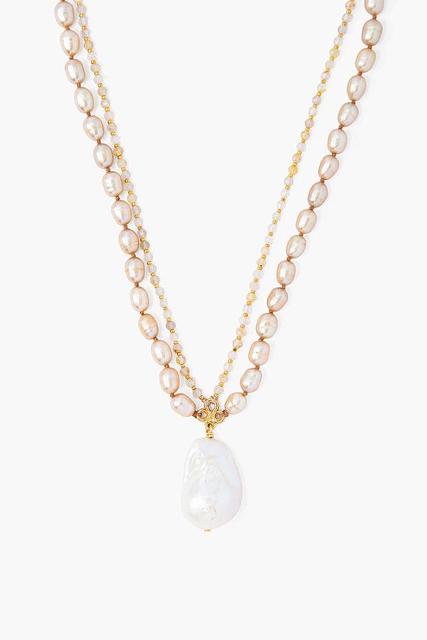 Chan Luu Champagne Pearl Mix Baroque Pendant Necklace For Cheap