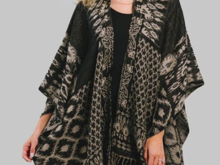 Sevya Sajani Wool & Cotton Poncho Black Online Sale