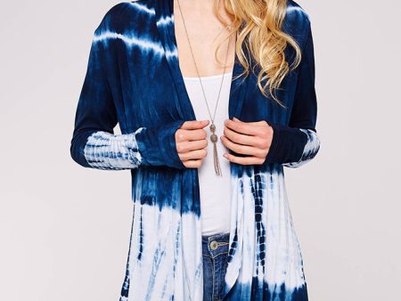 Navy and White Bamboo Tie dye Cardigan For Sale