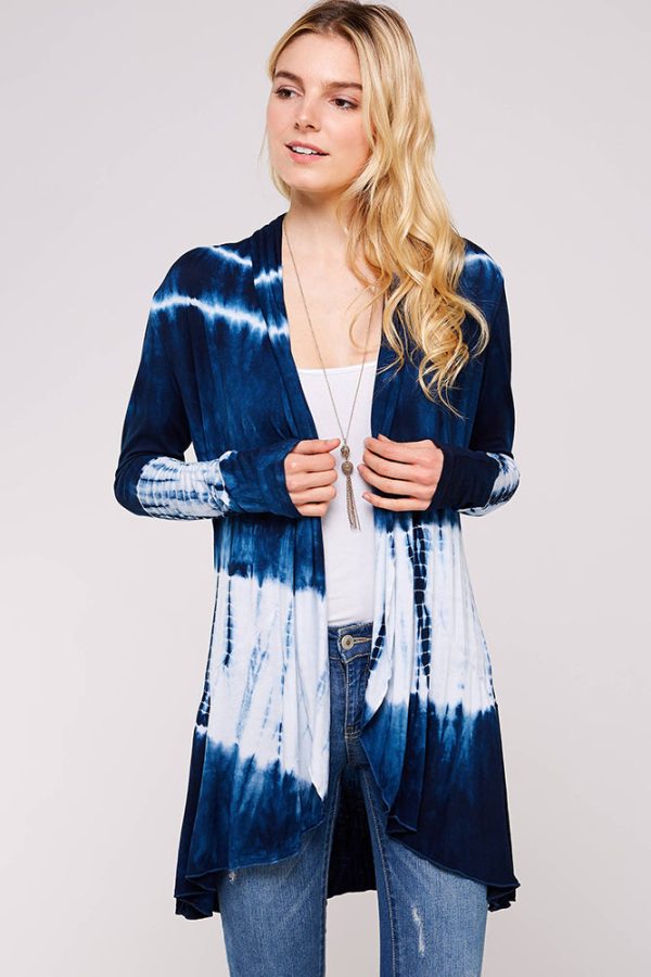 Navy and White Bamboo Tie dye Cardigan For Sale