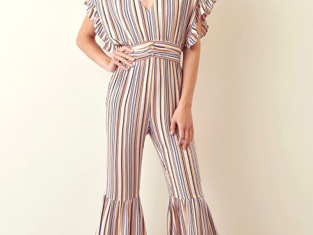 Storia Striped Jumpsuit Ruffled Bell Bottom Online now