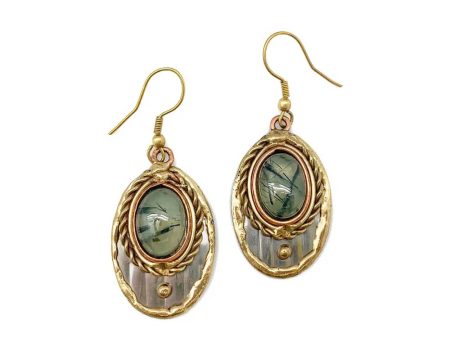 Anju Mixed Metal and Moss Agate Stone Earrings Online now