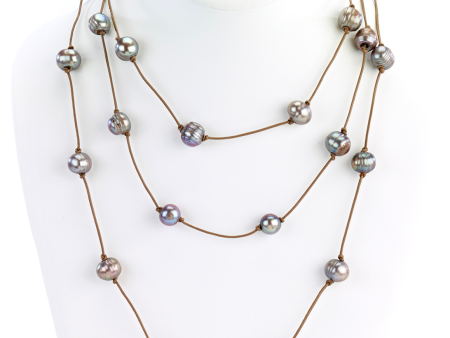 Leather Strand Necklace with Pearls Discount