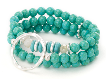 Turquoise Beaded Bracelet with Silver Centerpiece Fashion