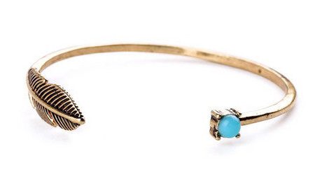 Turquoise and Feather Bangle Bracelet Online Hot Sale